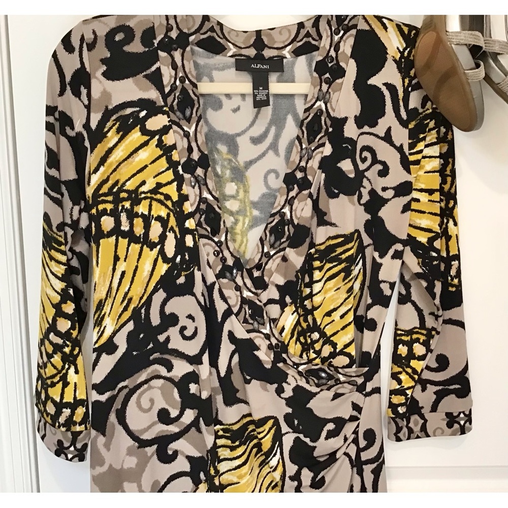 Alfani Faux Wrap Jeweled Dress Size M, EUC
